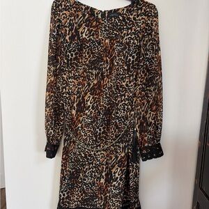 Tahari Leopard-Print Midi Dress in Brown and Black